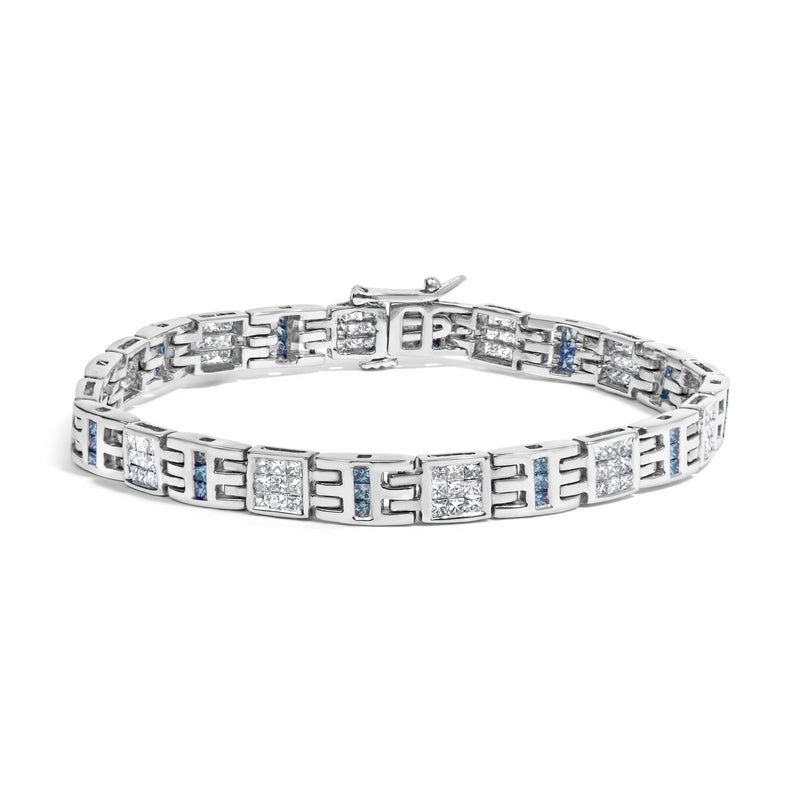 Bids.com 14K White Gold Princess-Cut white and Blue Diamond 3.00 cttw Fashion Link Bracelet (H-I Color, SI1-SI2 Clarity) Bracelets