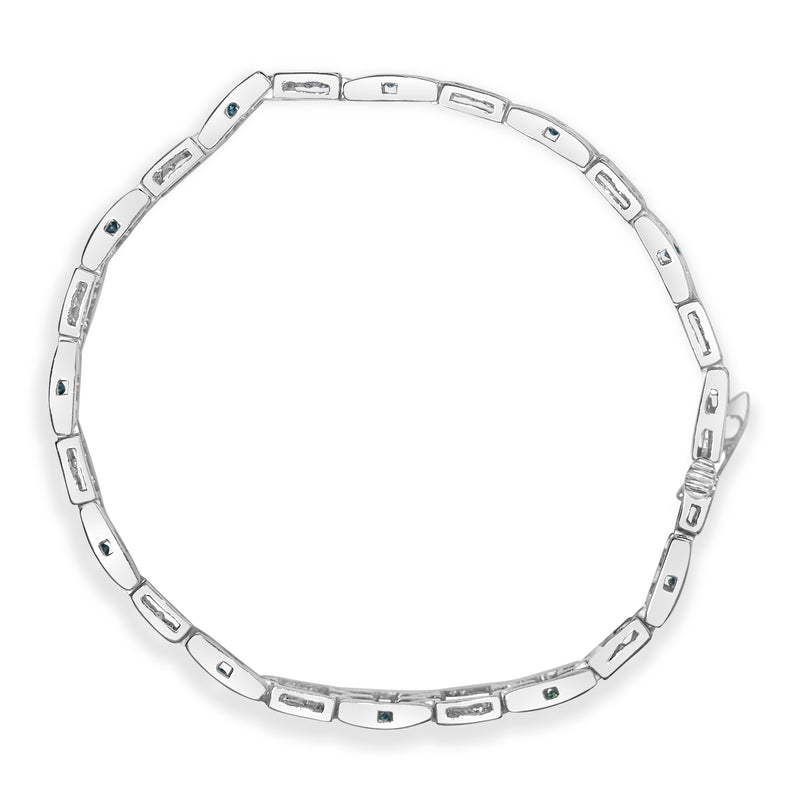 Bids.com 14K White Gold Princess-Cut white and Blue Diamond 3.00 cttw Fashion Link Bracelet (H-I Color, SI1-SI2 Clarity) Bracelets