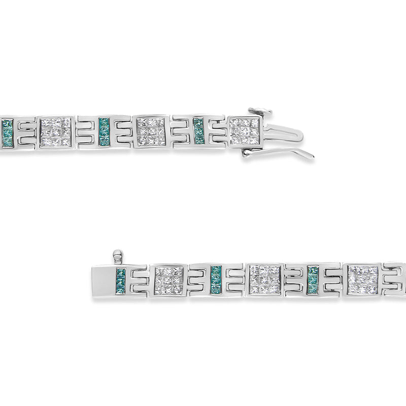 Bids.com 14K White Gold Princess-Cut white and Blue Diamond 3.00 cttw Fashion Link Bracelet (H-I Color, SI1-SI2 Clarity) Bracelets