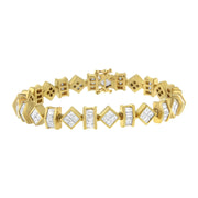 Bids.com 14K Yellow Gold 7.50 Cttw Princess and Baguette Diamond Geometric Link Bracelet Bracelets