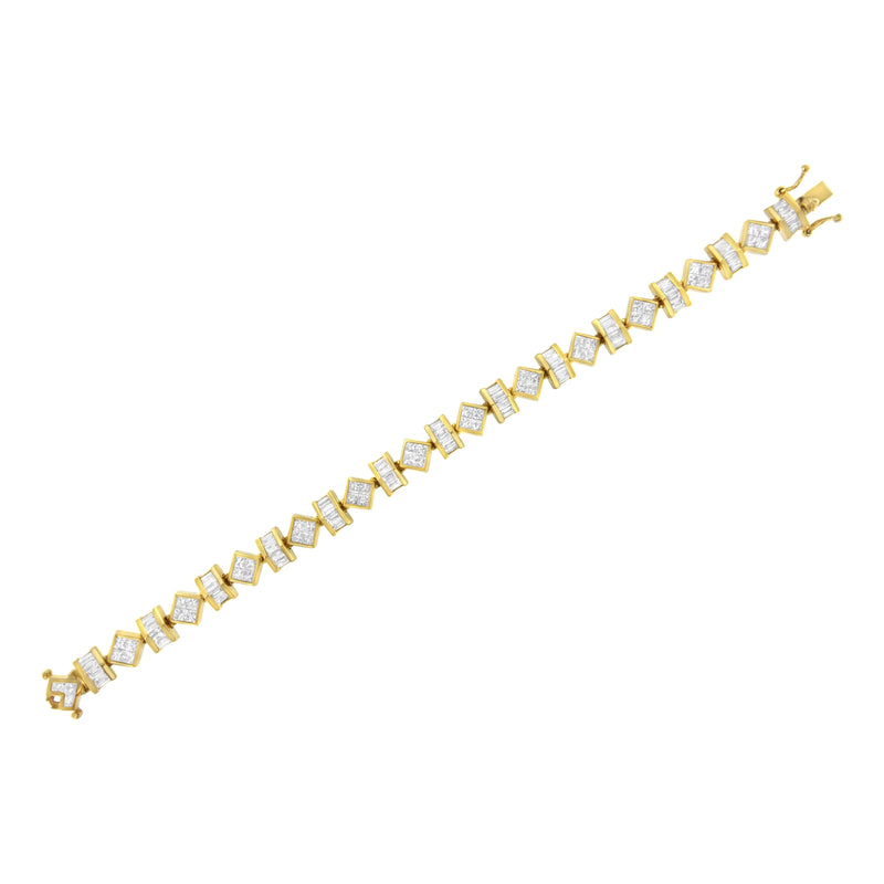 Bids.com 14K Yellow Gold 7.50 Cttw Princess and Baguette Diamond Geometric Link Bracelet Bracelets