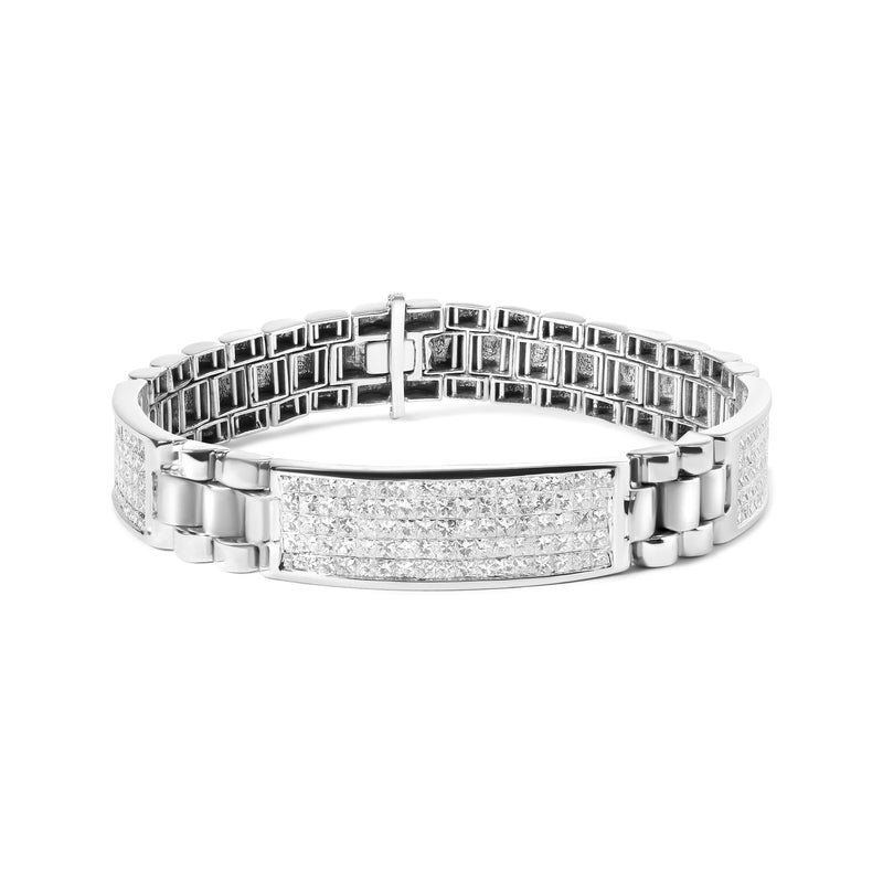 Bids.com 14K White Gold 12.0 Cttw Men's Invisible Set Princess Diamond Tennis Bracelet (G-H Color, VS1-VS2 Clarity) - Size 8.5" Inches Bracelets