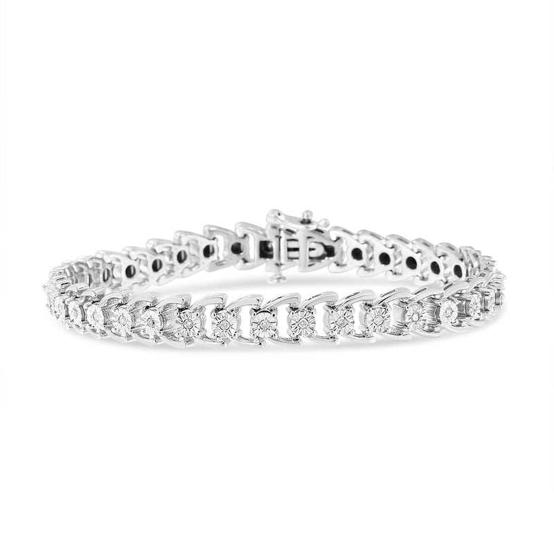 Bids.com .925 Sterling Silver 1/4 Cttw Miracle Set Round Diamond Composite Open Linked Composite Line Bracelet (I-J Color, I3-Promo Clarity) - 7.5" Bracelets