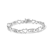 Bids.com 925 Sterling Silver 1/5 Cttw Diamond Double Heart Link Bracelet (I-J Color, I3 Clarity) - 7.25" Inches Bracelets