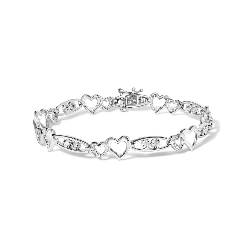 Bids.com 925 Sterling Silver 1/5 Cttw Diamond Double Heart Link Bracelet (I-J Color, I3 Clarity) - 7.25" Inches Bracelets