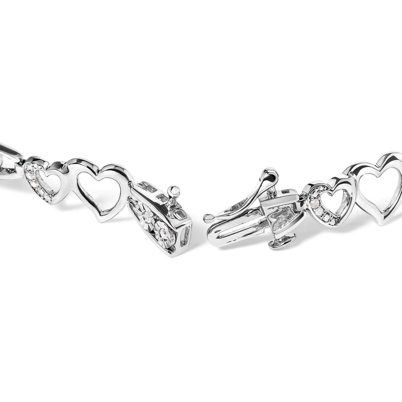 Bids.com 925 Sterling Silver 1/5 Cttw Diamond Double Heart Link Bracelet (I-J Color, I3 Clarity) - 7.25" Inches Bracelets