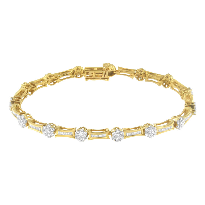 Bids.com 10K Yellow and White Gold 2.00 cttw Round and Baguette-Cut Diamond Link Bracelet (I-J Color, I2-I3 Clarity) - Size 7.25" Bracelets