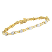 Bids.com 10K Yellow and White Gold 2.00 cttw Round and Baguette-Cut Diamond Link Bracelet (I-J Color, I2-I3 Clarity) - Size 7.25" Bracelets
