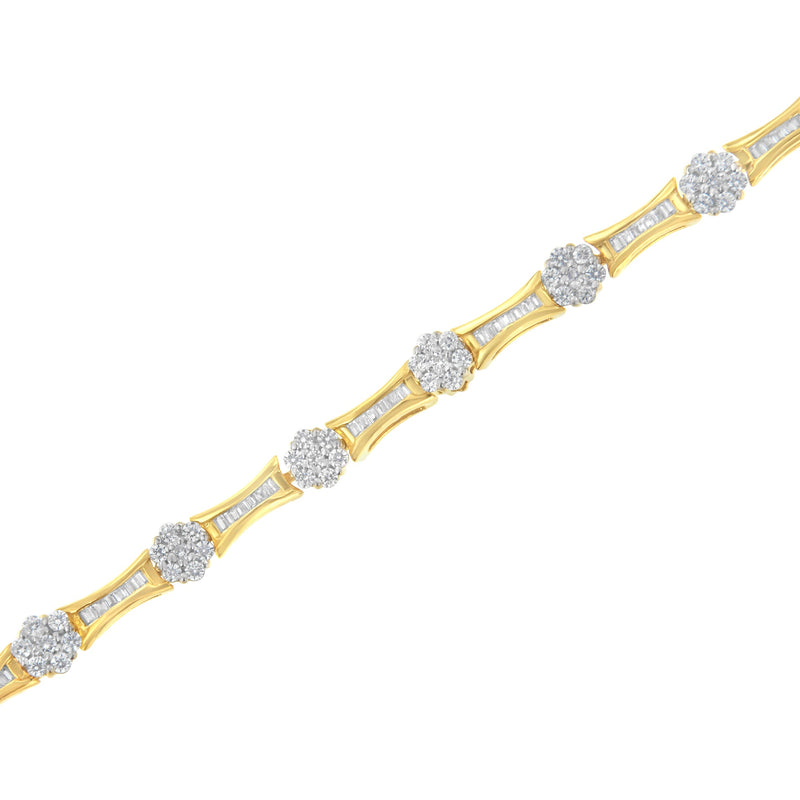 Bids.com 10K Yellow and White Gold 2.00 cttw Round and Baguette-Cut Diamond Link Bracelet (I-J Color, I2-I3 Clarity) - Size 7.25" Bracelets