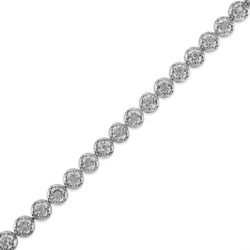 Bids.com .925 Sterling Silver 1.0 Cttw Diamond Miracle-Plate Open Quatrefoil Flower Circle-Link 7" Tennis Bracelet (I-J color, I3 clarity) Bracelets