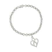 Bids.com .925 Sterling Silver Open Heart with Center Vertical Infinity Chain Charm Bracelet - Size 7" Bracelets