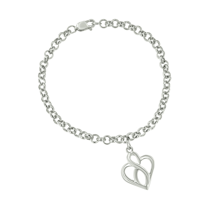 Bids.com .925 Sterling Silver Open Heart with Center Vertical Infinity Chain Charm Bracelet - Size 7" Bracelets