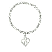 Bids.com .925 Sterling Silver Open Heart with Center Vertical Infinity Chain Charm Bracelet - Size 7" Bracelets