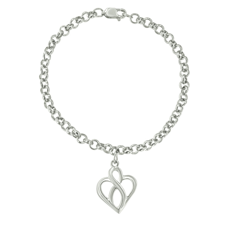 Bids.com .925 Sterling Silver Open Heart with Center Vertical Infinity Chain Charm Bracelet - Size 7" Bracelets