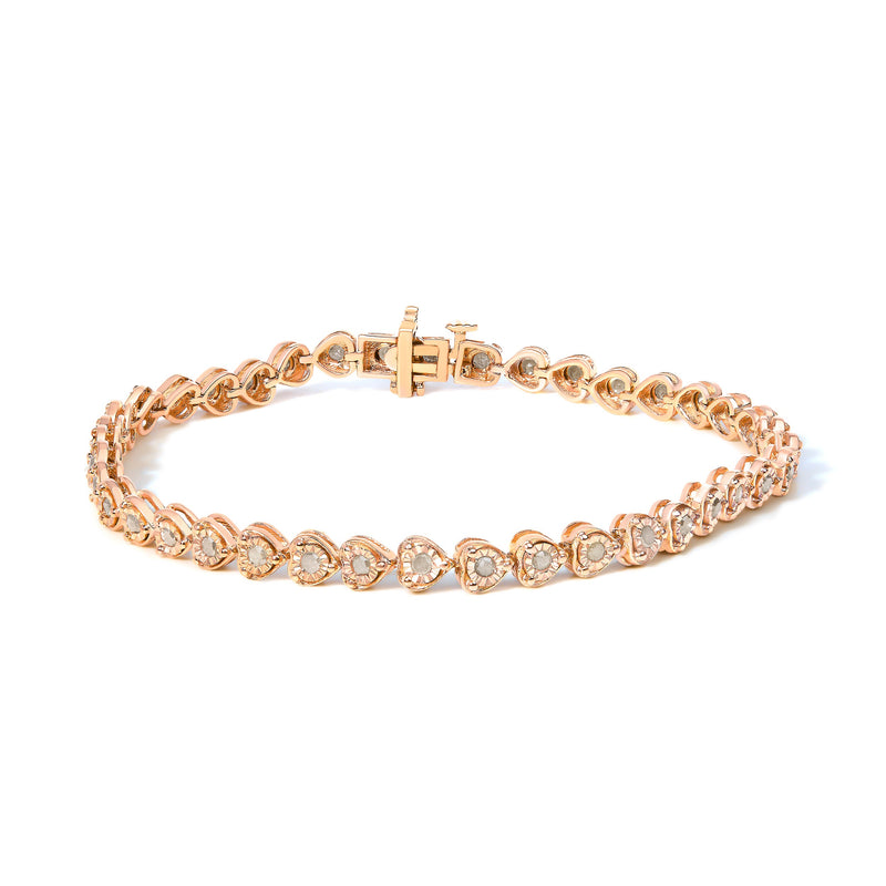 Bids.com .925 Sterling Silver 1.0 Cttw Miracle Set Diamond Heart-Link 7" Tennis Bracelet (I-J Color, I2-I3 Clarity) Bracelets