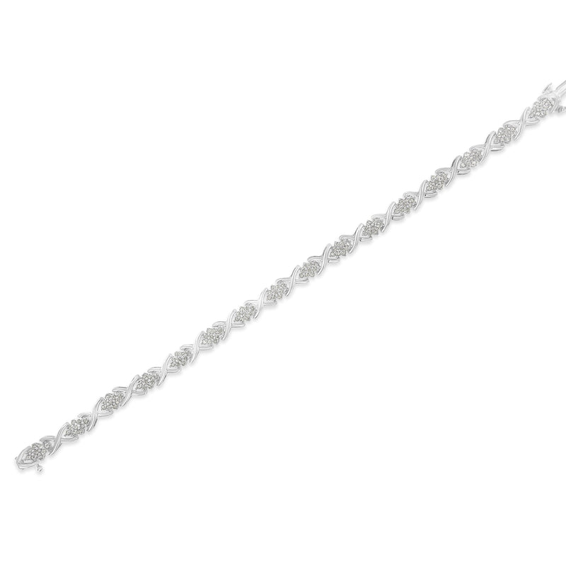 Bids.com .925 Sterling Silver 1-1/2 Cttw Diamond Cluster X Link 7" Tennis Bracelet (I-J color, I3 clarity) Bracelets