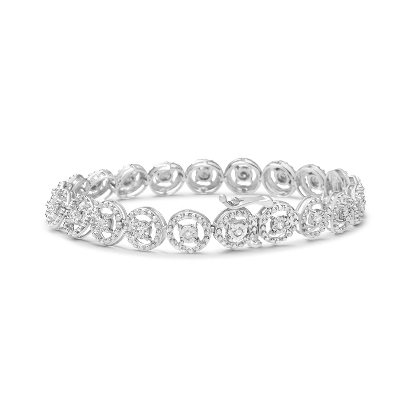 Bids.com .925 Sterling Silver 1/2 Cttw Diamond Nested Circle Miracle Set Open Wheel 7" Fashion Link Bracelet (I-J Color, I3 Clarity) Bracelets