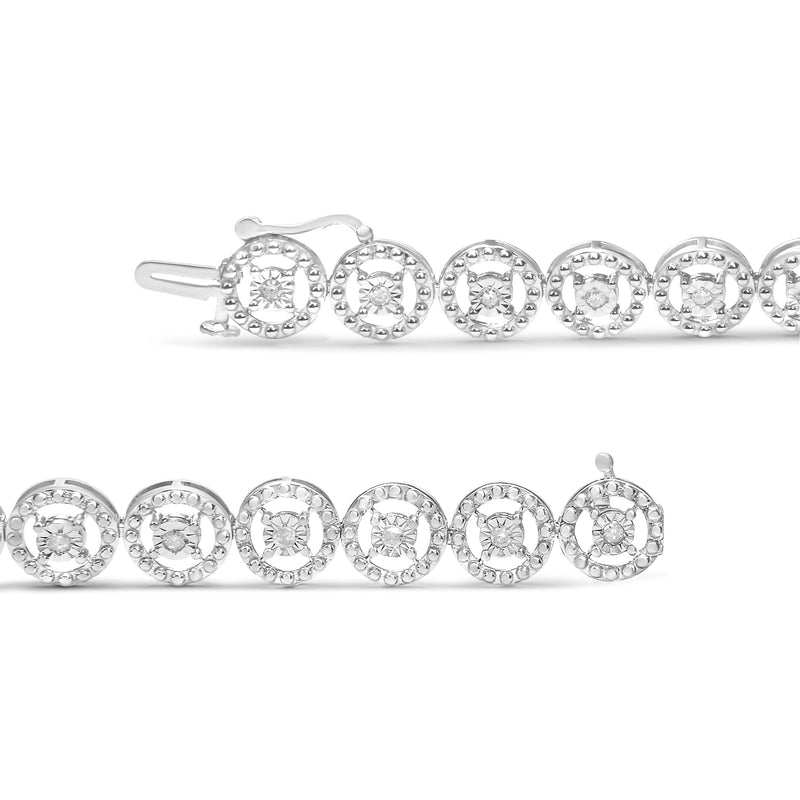 Bids.com .925 Sterling Silver 1/2 Cttw Diamond Nested Circle Miracle Set Open Wheel 7" Fashion Link Bracelet (I-J Color, I3 Clarity) Bracelets