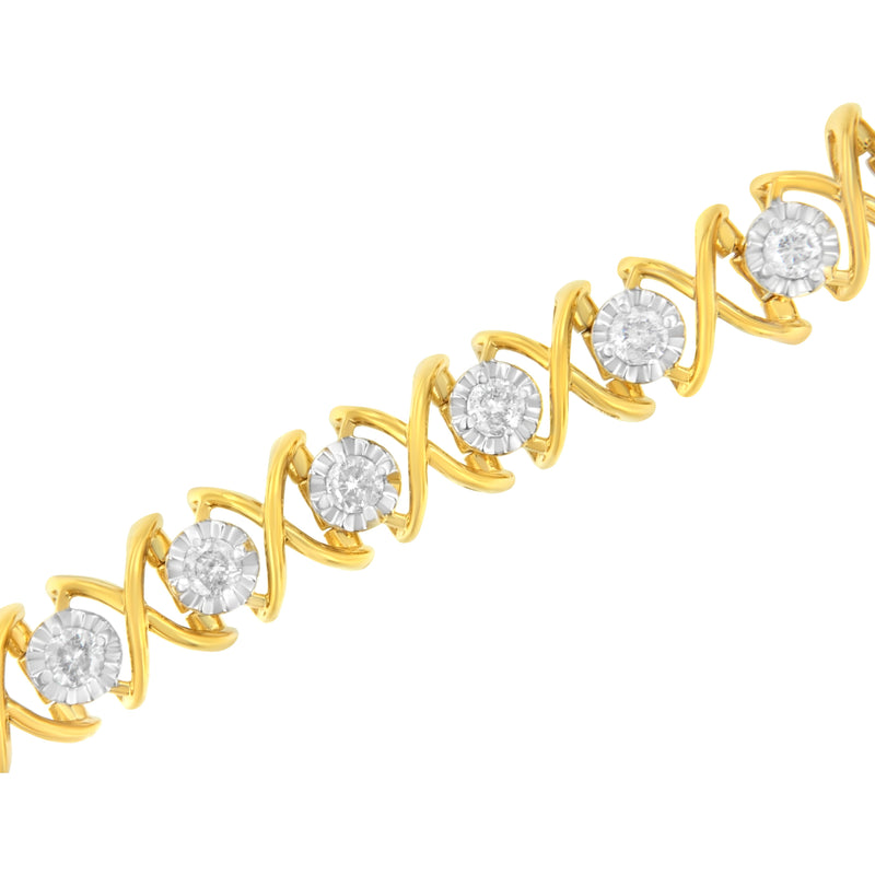 Bids.com 10K Yellow Gold Plated Sterling Silver 2 cttw Diamond "XOXO" Bracelet (J-K Clarity, I1-I2 Color) - Size 7.25" Bracelets