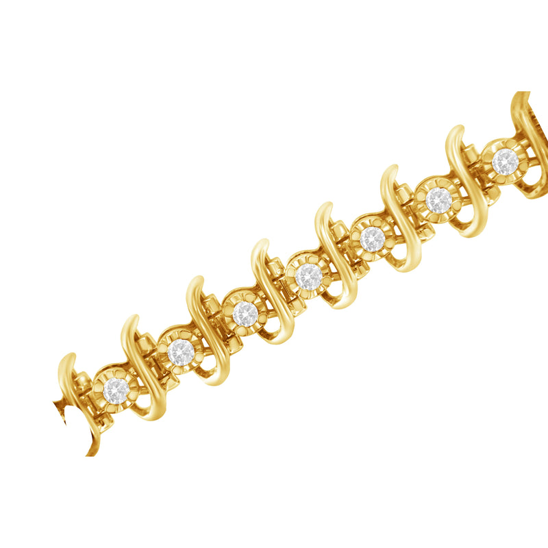 Bids.com 10KT Yellow Gold Plated .925 Sterling Silver 1 cttw Prong-Set Diamond Link Bracelet (J-K, I1-I2) - 7.5" Bracelets