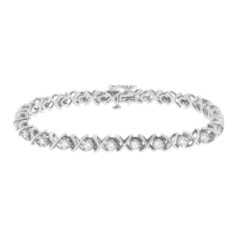 Bids.com .925 Sterling Silver 1 cttw Brilliant Round-Cut Diamond "X" Link Bracelet (I-J Clarity, I2-I3 Color) - Size 7" Bracelets