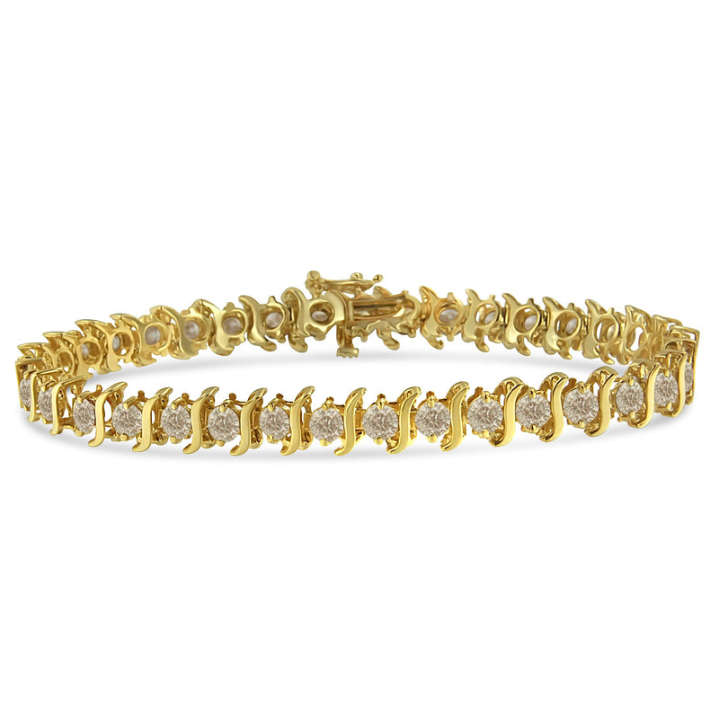 Bids.com 10K Yellow Gold Plated .925 Sterling Silver 7.0 cttw 2-Prong Set Round Brilliant Cut Diamond "S" Link Bracelet (J-K color, I1-I2 clarity) - 7" Bracelets