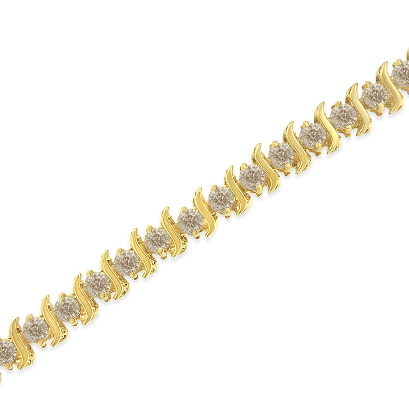Bids.com 10K Yellow Gold Plated .925 Sterling Silver 7.0 cttw 2-Prong Set Round Brilliant Cut Diamond "S" Link Bracelet (J-K color, I1-I2 clarity) - 7" Bracelets