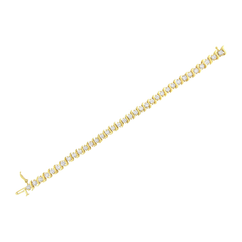 Bids.com 10K Yellow Gold Plated .925 Sterling Silver 7.0 cttw 2-Prong Set Round Brilliant Cut Diamond "S" Link Bracelet (J-K color, I1-I2 clarity) - 7" Bracelets