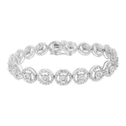 Bids.com .925 Sterling Silver 1.0 Cttw Diamond Nested Circle Miracle Set Open Wheel 7" Fashion Link Bracelet (I-J Color, I3 Clarity) Bracelets