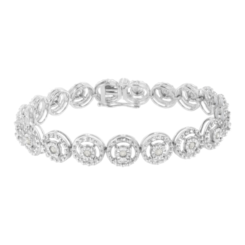 Bids.com .925 Sterling Silver 1.0 Cttw Diamond Nested Circle Miracle Set Open Wheel 7" Fashion Link Bracelet (I-J Color, I3 Clarity) Bracelets