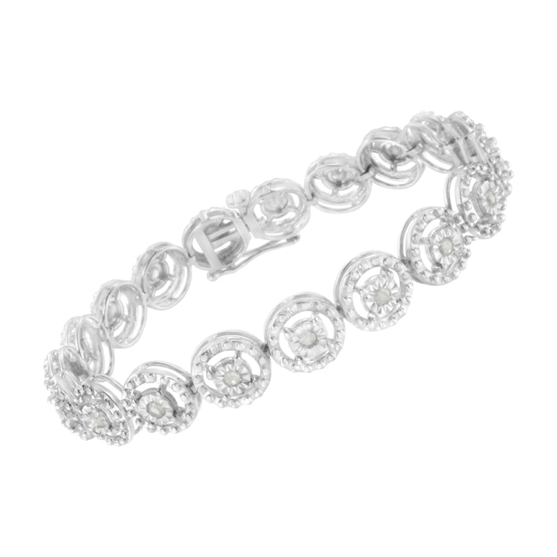 Bids.com .925 Sterling Silver 1.0 Cttw Diamond Nested Circle Miracle Set Open Wheel 7" Fashion Link Bracelet (I-J Color, I3 Clarity) Bracelets