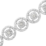 Bids.com .925 Sterling Silver 1.0 Cttw Diamond Nested Circle Miracle Set Open Wheel 7" Fashion Link Bracelet (I-J Color, I3 Clarity) Bracelets