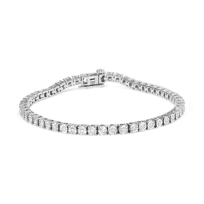 Bids.com .925 Sterling Silver 1.0 Cttw Miracle-Set Diamond Round Faceted Bezel Tennis Bracelet (I-J Color, I3 Clarity) - 7" Bracelets