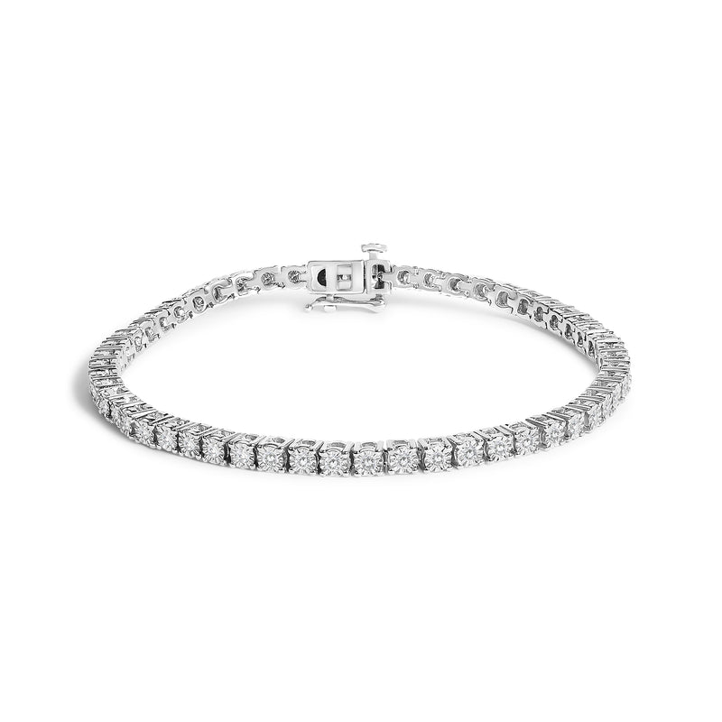 Bids.com .925 Sterling Silver 3.0 Cttw Lab Grown Diamond Illusion-Set Miracle Plate Tennis Bracelet (G-H Color, VS1-VS2 Clarity) - Size 7.25" Bracelets