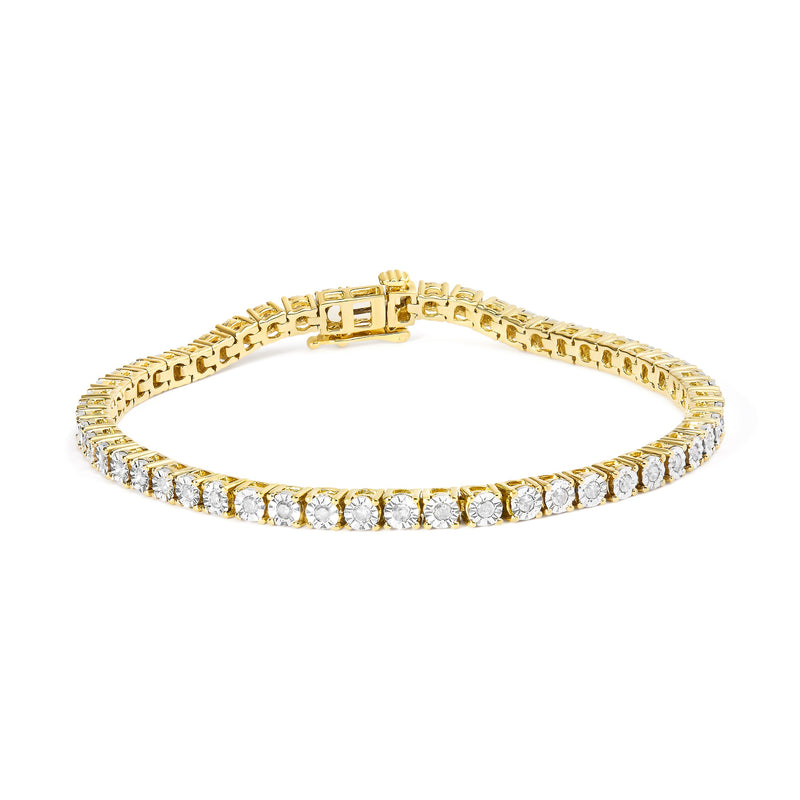 Bids.com .925 Sterling Silver 1.0 Cttw Miracle-Set Diamond Round Faceted Bezel Tennis Bracelet (I-J Color, I3 Clarity) - 7" Bracelets