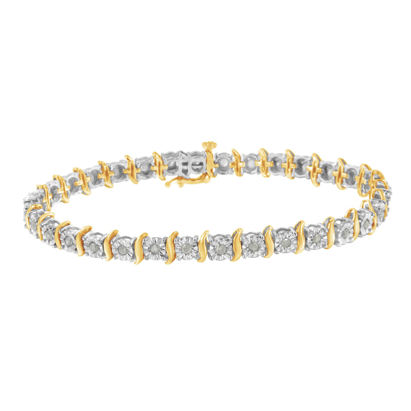 Bids.com Two-Tone 10K Yellow Gold over .925 Sterling Silver 1.0 Cttw Diamond S-Curve Link Miracle-Set Tennis Bracelet (I-J Color, I3 Clarity) - 7" Bracelets