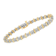Bids.com Two-Tone 10K Yellow Gold over .925 Sterling Silver 1.0 Cttw Diamond S-Curve Link Miracle-Set Tennis Bracelet (I-J Color, I3 Clarity) - 7" Bracelets