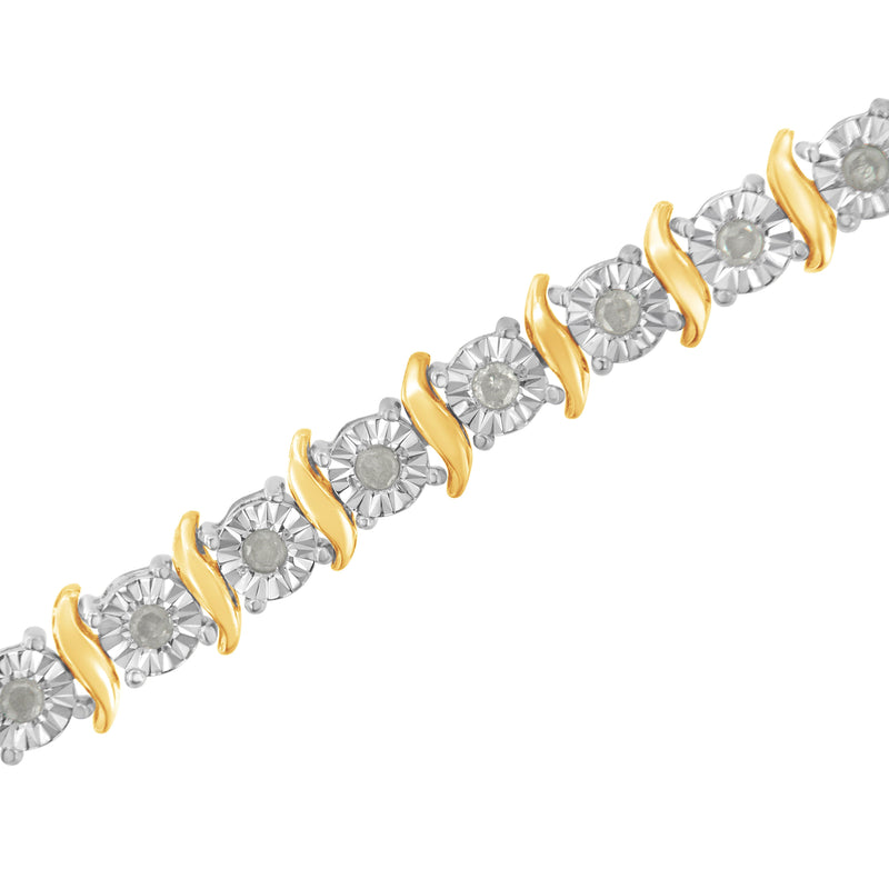 Bids.com Two-Tone 10K Yellow Gold over .925 Sterling Silver 1.0 Cttw Diamond S-Curve Link Miracle-Set Tennis Bracelet (I-J Color, I3 Clarity) - 7" Bracelets