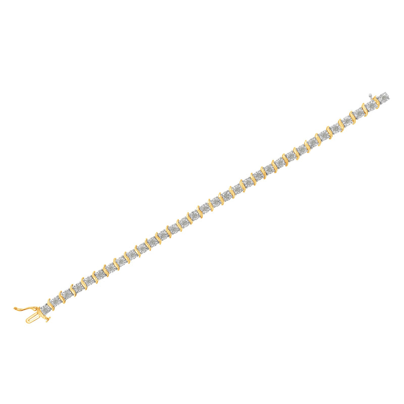 Bids.com Two-Tone 10K Yellow Gold over .925 Sterling Silver 1.0 Cttw Diamond S-Curve Link Miracle-Set Tennis Bracelet (I-J Color, I3 Clarity) - 7" Bracelets