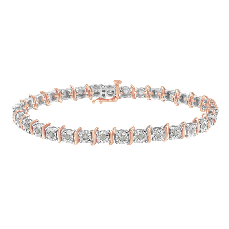 Bids.com Two-Tone 10K Yellow Gold over .925 Sterling Silver 1.0 Cttw Diamond S-Curve Link Miracle-Set Tennis Bracelet (I-J Color, I3 Clarity) - 7" Bracelets
