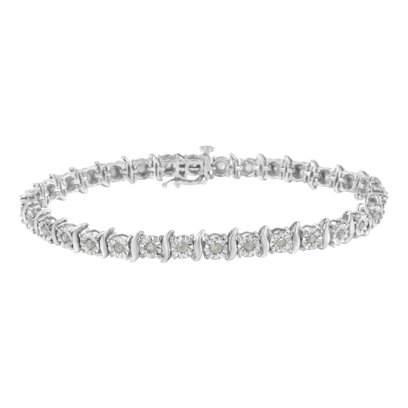 Bids.com Two-Tone 10K Yellow Gold over .925 Sterling Silver 1.0 Cttw Diamond S-Curve Link Miracle-Set Tennis Bracelet (I-J Color, I3 Clarity) - 7" Bracelets