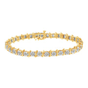 Bids.com Two-Tone 10K Yellow Gold over .925 Sterling Silver 1.0 Cttw Diamond S-Curve Link Miracle-Set Tennis Bracelet (I-J Color, I3 Clarity) - 7" Bracelets