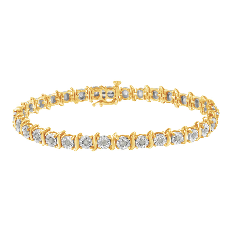 Bids.com Two-Tone 10K Yellow Gold over .925 Sterling Silver 1.0 Cttw Diamond S-Curve Link Miracle-Set Tennis Bracelet (I-J Color, I3 Clarity) - 7" Bracelets
