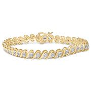 Bids.com 14K Yellow Gold Plated .925 Sterling Silver 1/2 Cttw Round Miracle-Set Diamond S-Curve Tennis Bracelet (I-J Color, I3 Clarity) - 7" Bracelets