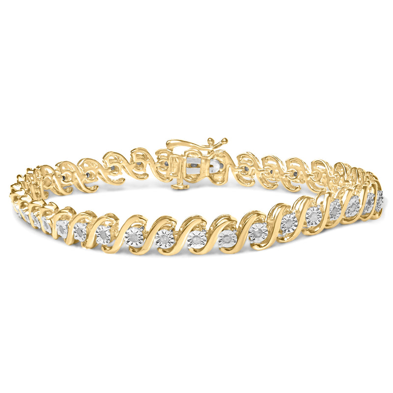 Bids.com 14K Yellow Gold Plated .925 Sterling Silver 1/2 Cttw Round Miracle-Set Diamond S-Curve Tennis Bracelet (I-J Color, I3 Clarity) - 7" Bracelets
