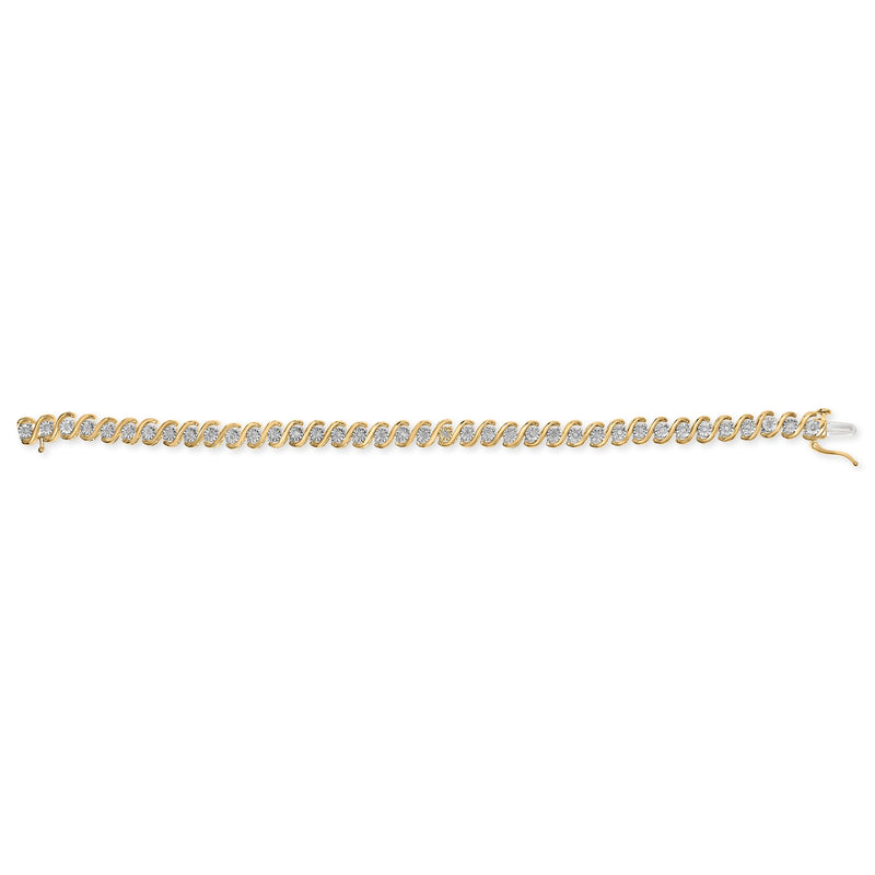 Bids.com 14K Yellow Gold Plated .925 Sterling Silver 1/2 Cttw Round Miracle-Set Diamond S-Curve Tennis Bracelet (I-J Color, I3 Clarity) - 7" Bracelets