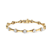 Bids.com 10K Yellow Gold Plated .925 Sterling Silver 1.0 Cttw Miracle Set Diamond Bezel Style Station Link Bracelet (H-I Color, I3 Clarity) - Size 7" Bracelets