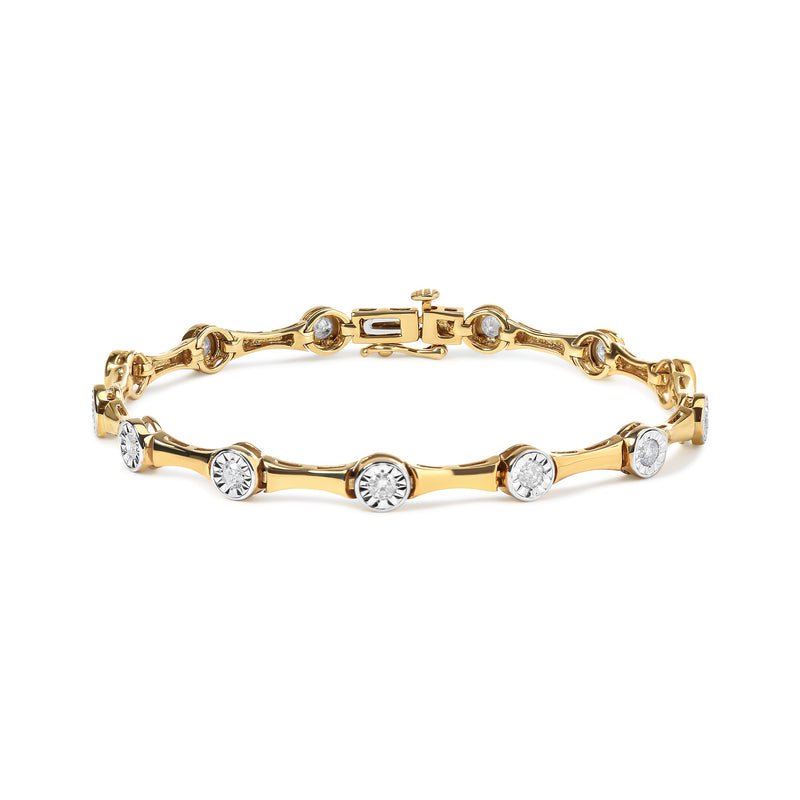 Bids.com 10K Yellow Gold Plated .925 Sterling Silver 1.0 Cttw Miracle Set Diamond Bezel Style Station Link Bracelet (H-I Color, I3 Clarity) - Size 7" Bracelets