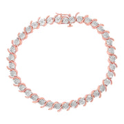 Bids.com 14K Rose Gold Plated .925 Sterling Silver 1/10 Cttw Diamond Round Miracle Plate and "S" Link Tennis Bracelet (I-J Color, I2- I3 Clarity) - 7" Bracelets