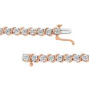 Bids.com 14K Rose Gold Plated .925 Sterling Silver 1/10 Cttw Diamond Round Miracle Plate and "S" Link Tennis Bracelet (I-J Color, I2- I3 Clarity) - 7" Bracelets